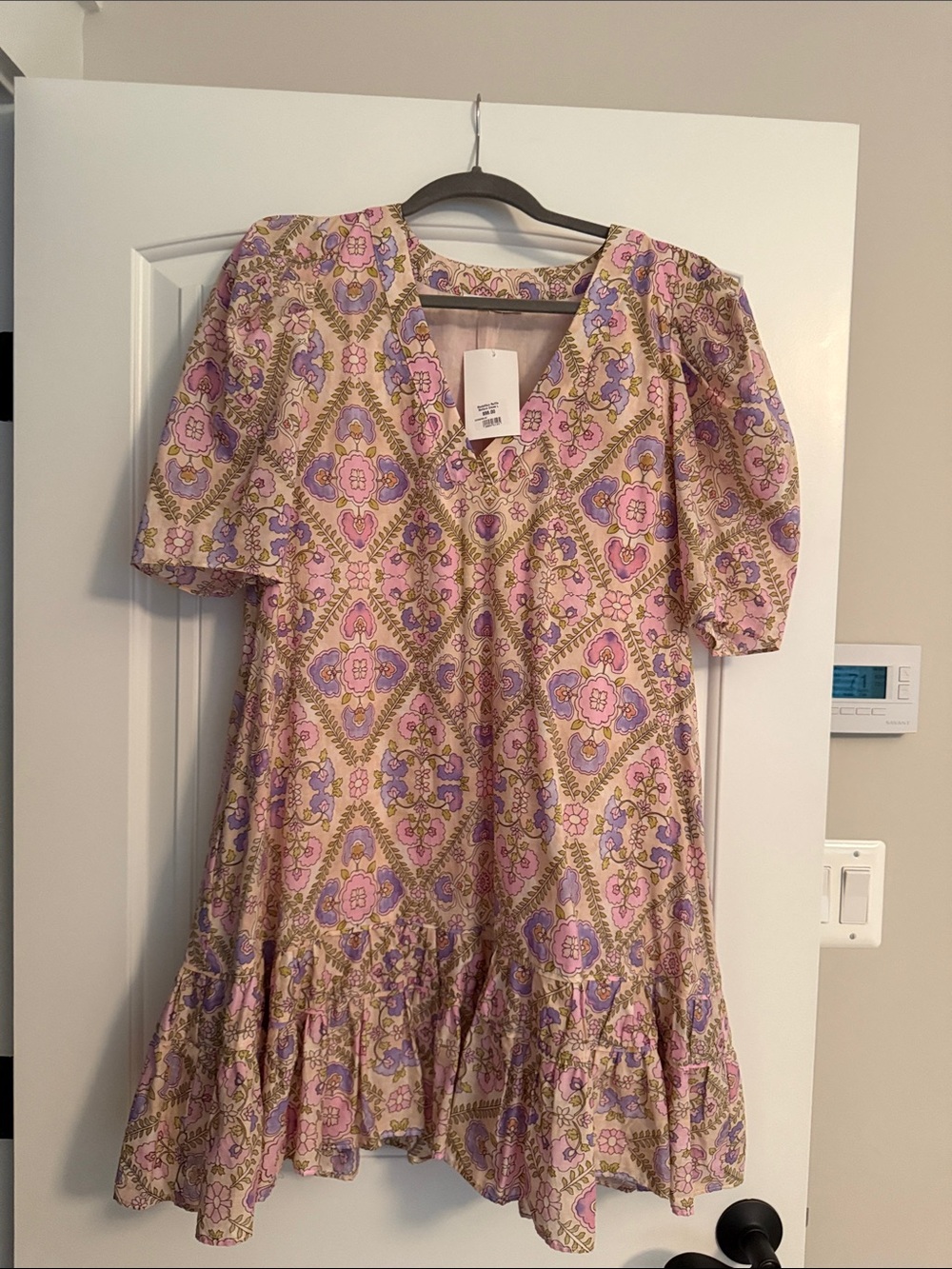 Karlie Pink Floral Print Short Dress with Lavender Accents